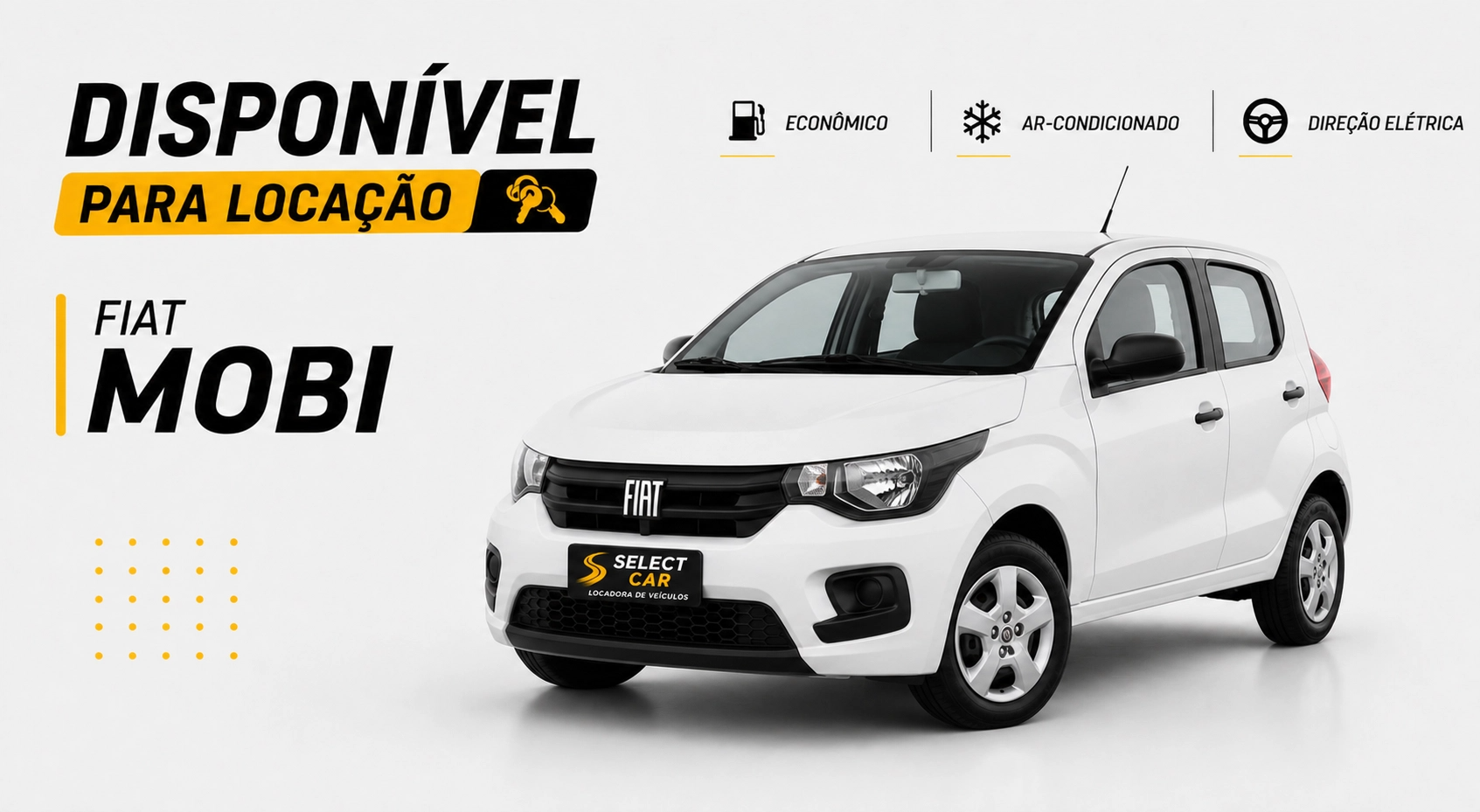 Fiat Mobi branco disponível para locação na Select Car