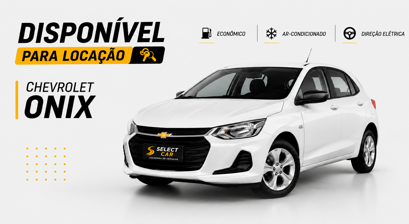 Chevrolet Onix branco disponível para locação na Select Car