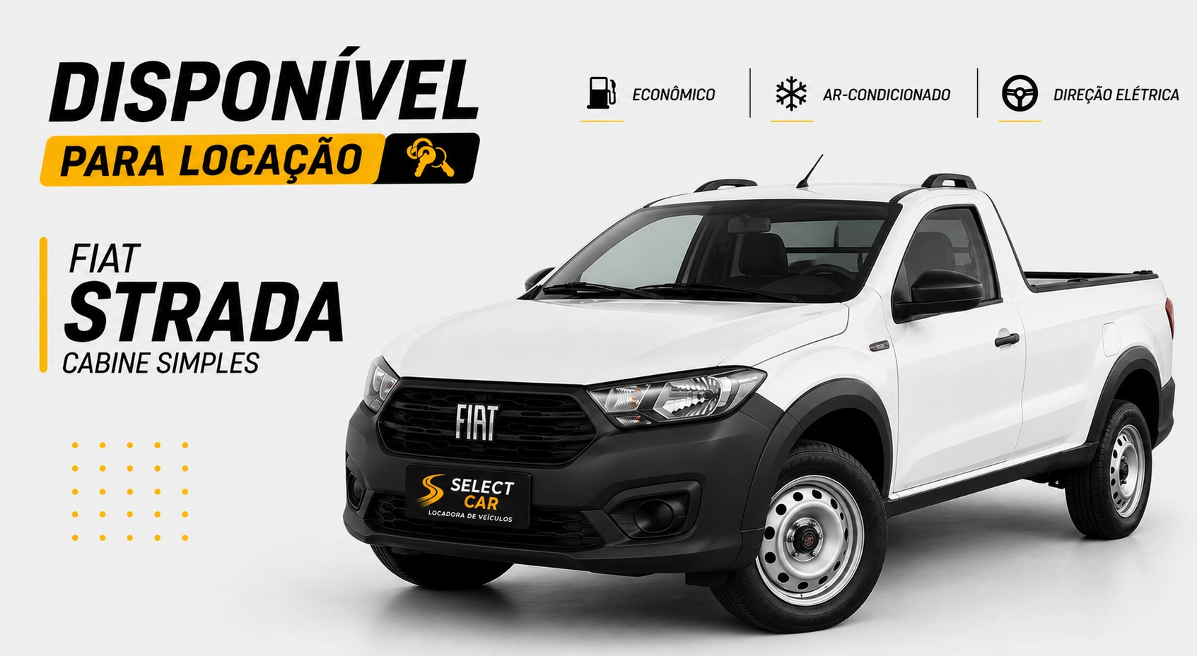 Fiat Strada Cabine Dupla branca disponível para locação na Select Car