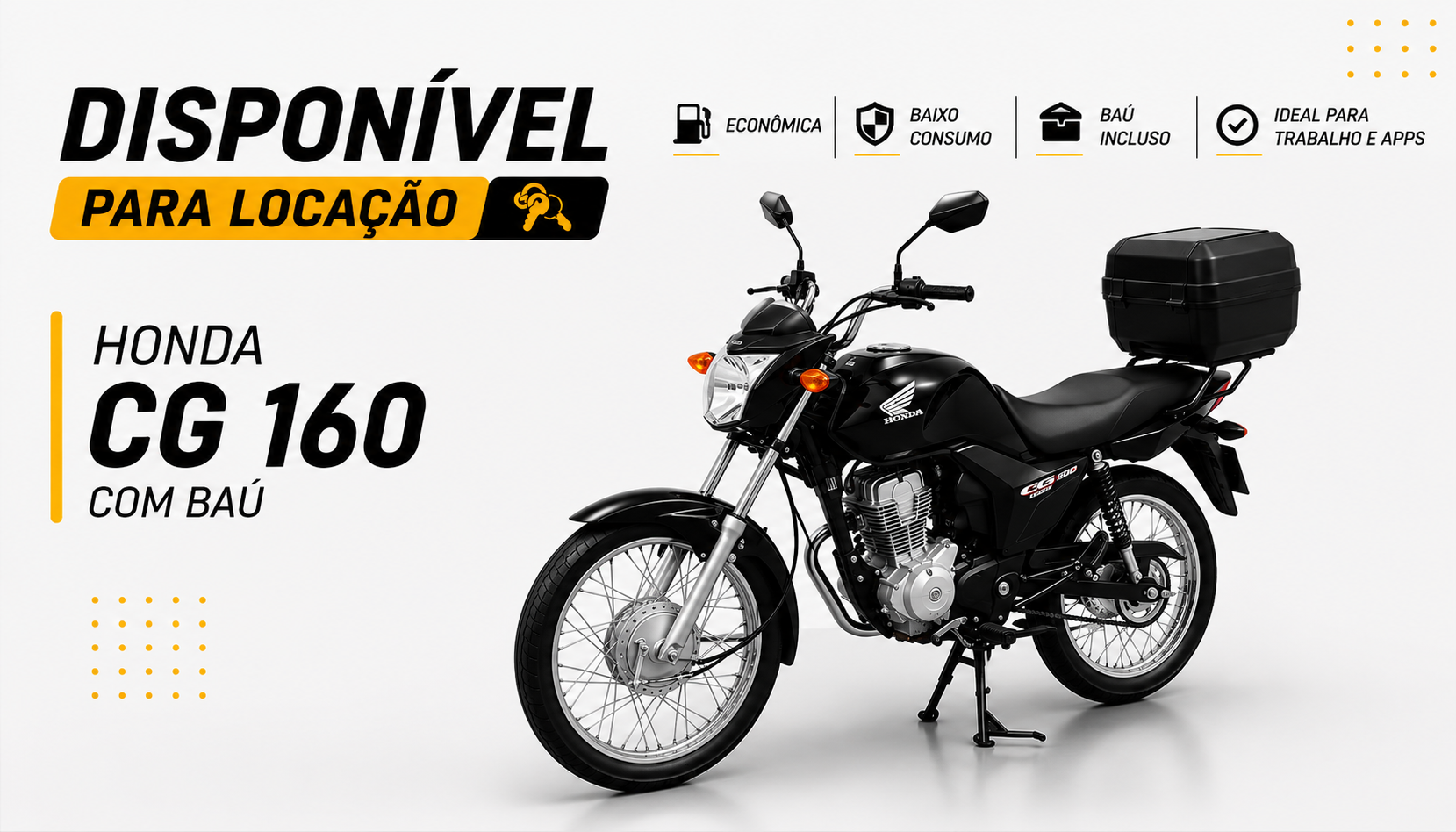 Honda CG 160 com baú disponível para locação